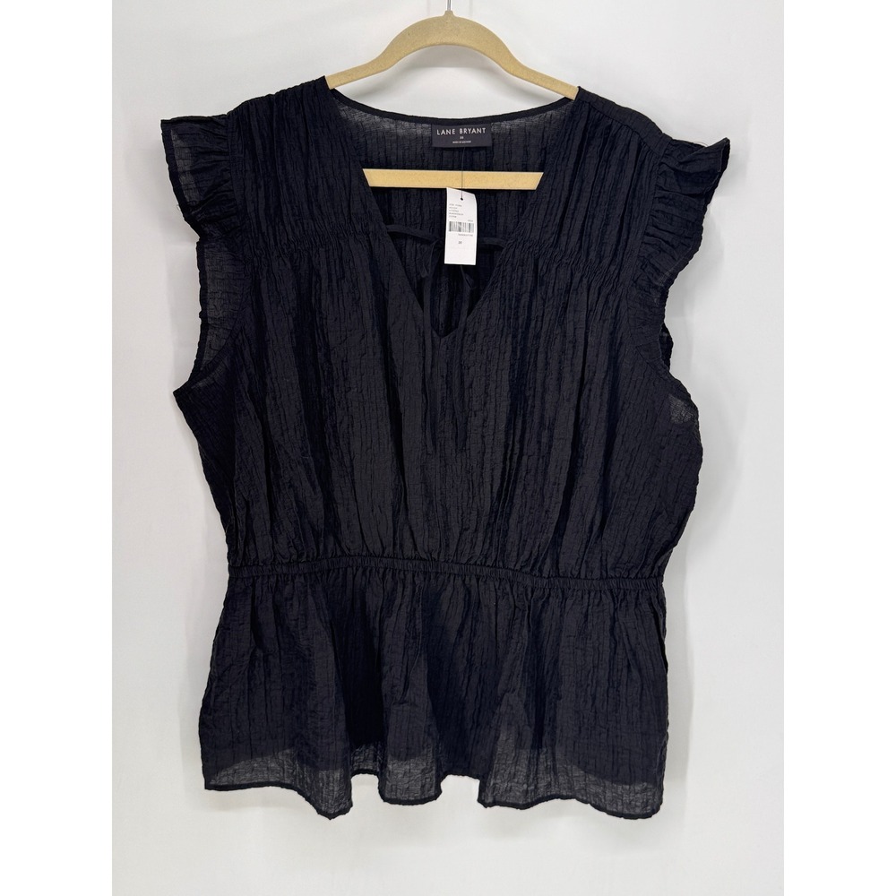 Lane Bryant Top Women 20 Black NWT Ruffle V-Neck Peplum Sleeveless Textured